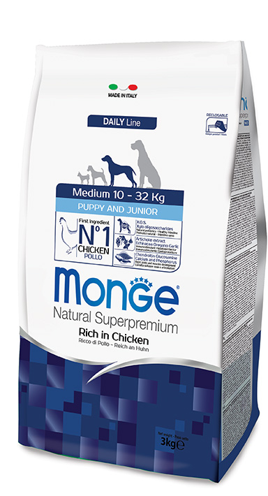 MONGE DOG Medium Puppy & Junior Kuře, rýže 15kg,