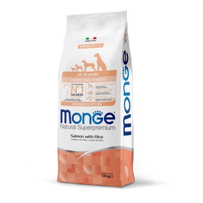 MONGE DOG Puppy & Junior Losos, rýže 12kg