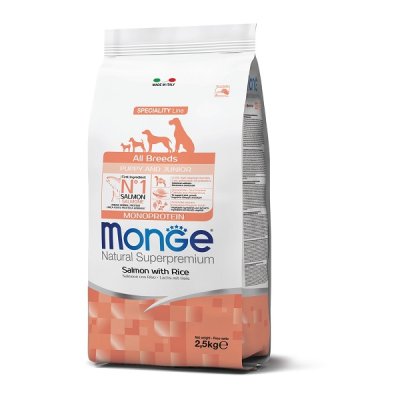 MONGE DOG Puppy & Junior Losos, rýže 2,5kg