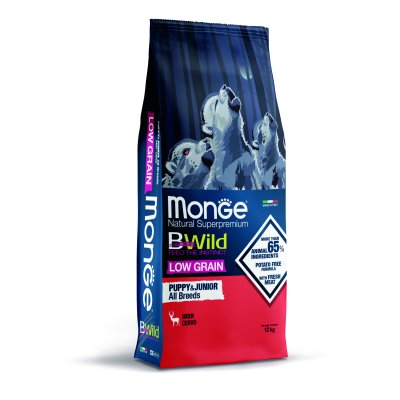 MONGE BWILD Dog Puppy & juniorLow Grain - Jelen, 15kg -chovatelské balení