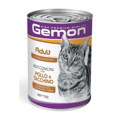 GEMON Cat Adult kousky kuře/krůta 415g