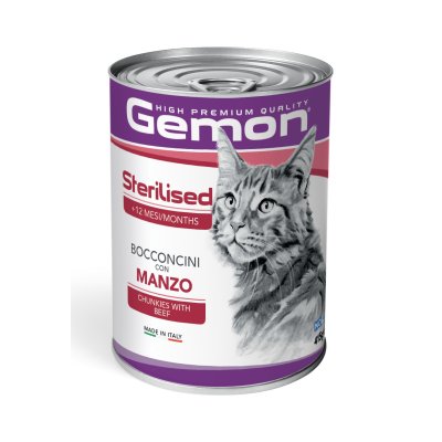 ŠTÍSTKO- GEMON Cat Sterilised kousky hovězí 415g