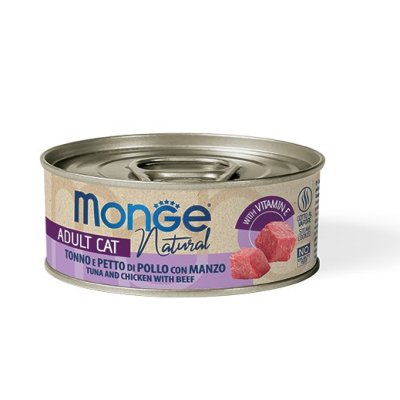 MONGE NATURAL Cat tuňák, kuřecí, hovězí 80g