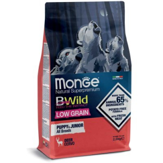 MONGE BWILD Dog Puppy & junior Low Grain - Jelen, 2,5kg 